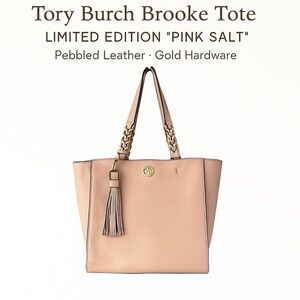 Tory Burch Brooke Tote Pink Salt Blush Pebbled Leather Gold Hardware